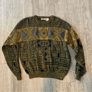 Vintage Men’s XL Urban Works Geometric Crewneck Sweater - Black and Brown